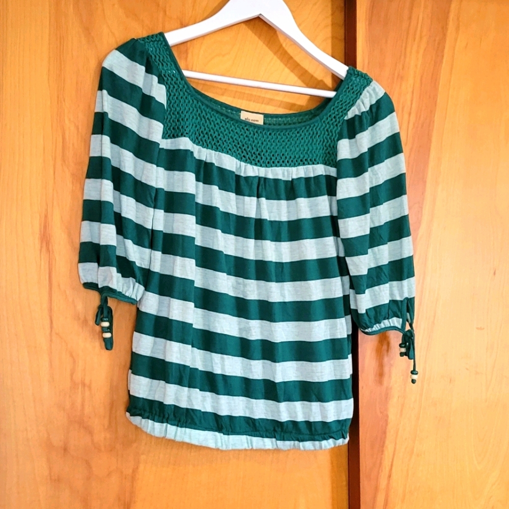 Ella Moss Striped Green Top - size M
